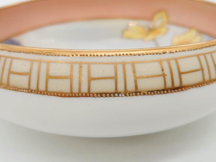 オールドノリタケ　NORITAKE　金彩　花　ハンドル付　柔らかな色彩が美しいボウル(M-NIPPON印、風景、ハンドペイント、プレート、深皿、洋食器)(R-082747)