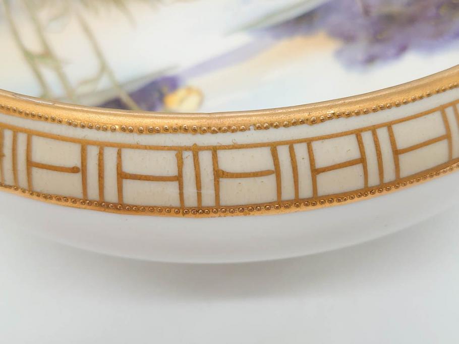 オールドノリタケ　NORITAKE　金彩　花　ハンドル付　柔らかな色彩が美しいボウル(M-NIPPON印、風景、ハンドペイント、プレート、深皿、洋食器)(R-082747)