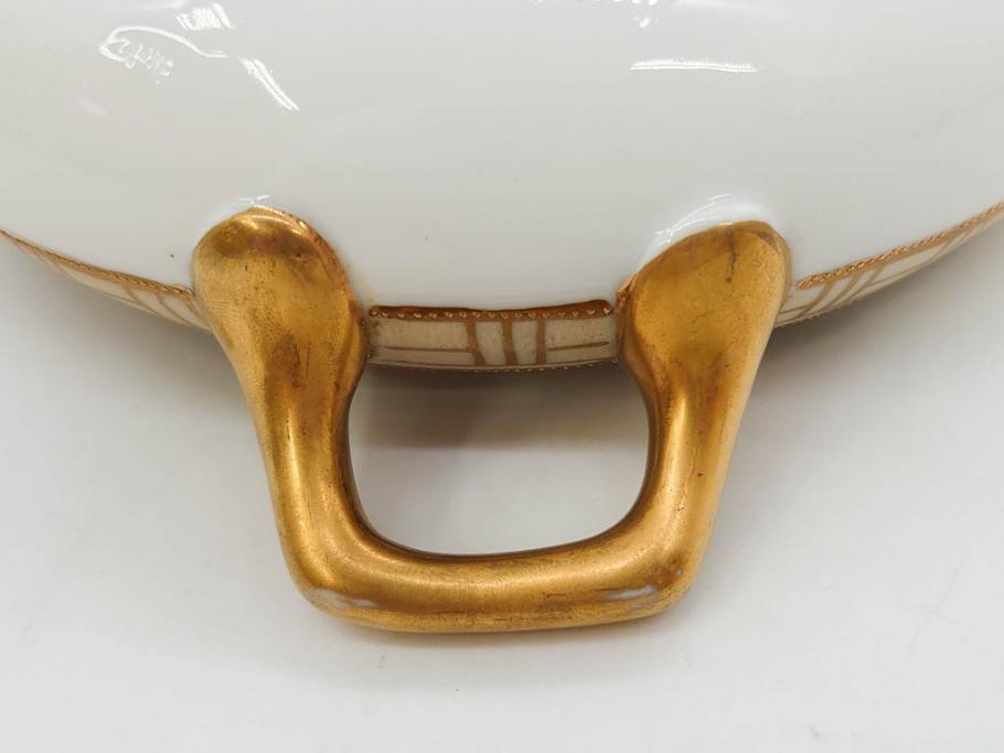オールドノリタケ　NORITAKE　金彩　花　ハンドル付　柔らかな色彩が美しいボウル(M-NIPPON印、風景、ハンドペイント、プレート、深皿、洋食器)(R-082747)
