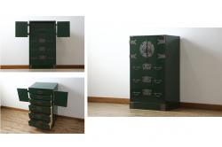中古　美品!!　二本松工藝館　田中家具　個性的でモダンな佇まいの両開き戸付きチェスト(サイドチェスト、和タンス、整理箪笥、収納箪笥、引き出し、観音箪笥、衣装箪笥)(定価約65万円)(R-078287)