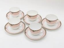 オールドノリタケ　NORITAKE　ヤジロベー印　ピンク　品よく可愛らしいカップ&ソーサー5客セット(花、金彩、C&S、日本陶器會社、洋食器)(R-082748)