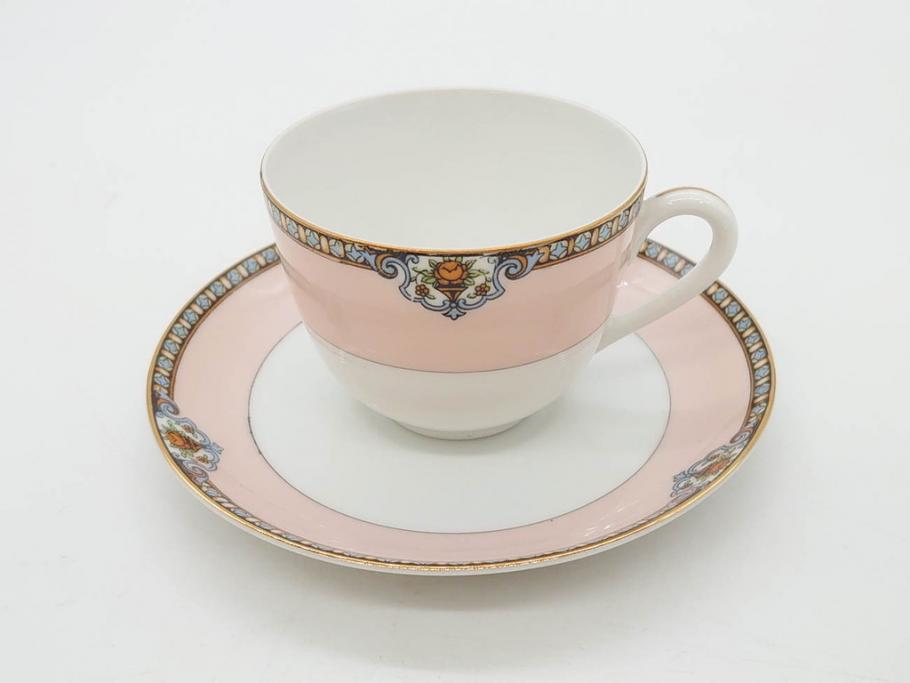 オールドノリタケ　NORITAKE　ヤジロベー印　ピンク　品よく可愛らしいカップ&ソーサー5客セット(花、金彩、C&S、日本陶器會社、洋食器)(R-082748)
