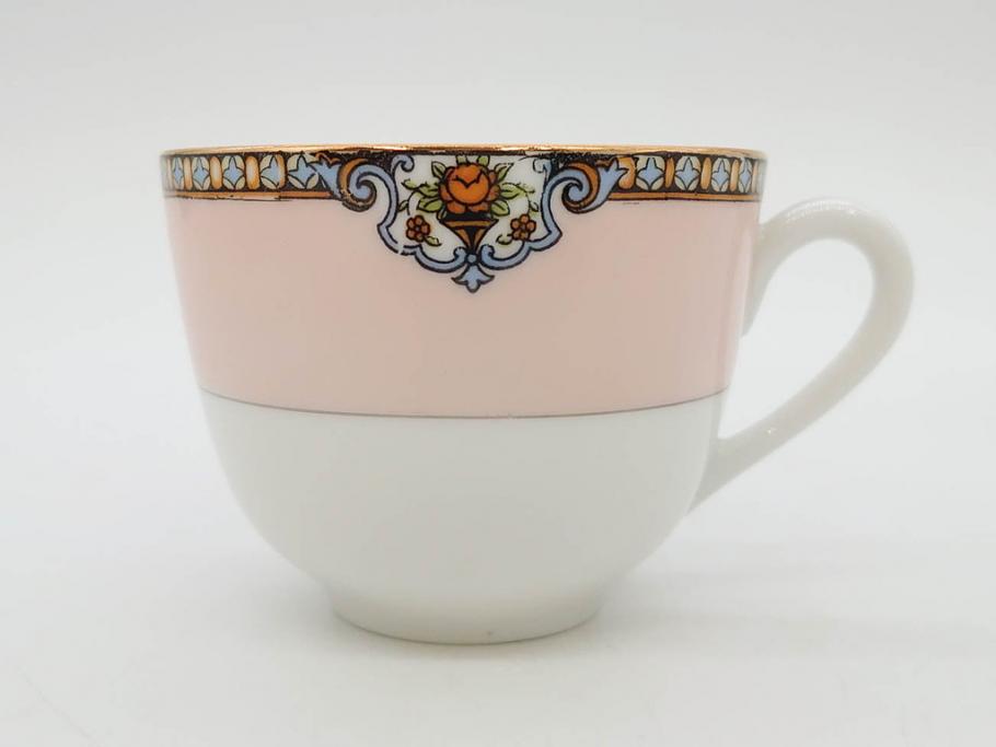 オールドノリタケ　NORITAKE　ヤジロベー印　ピンク　品よく可愛らしいカップ&ソーサー5客セット(花、金彩、C&S、日本陶器會社、洋食器)(R-082748)