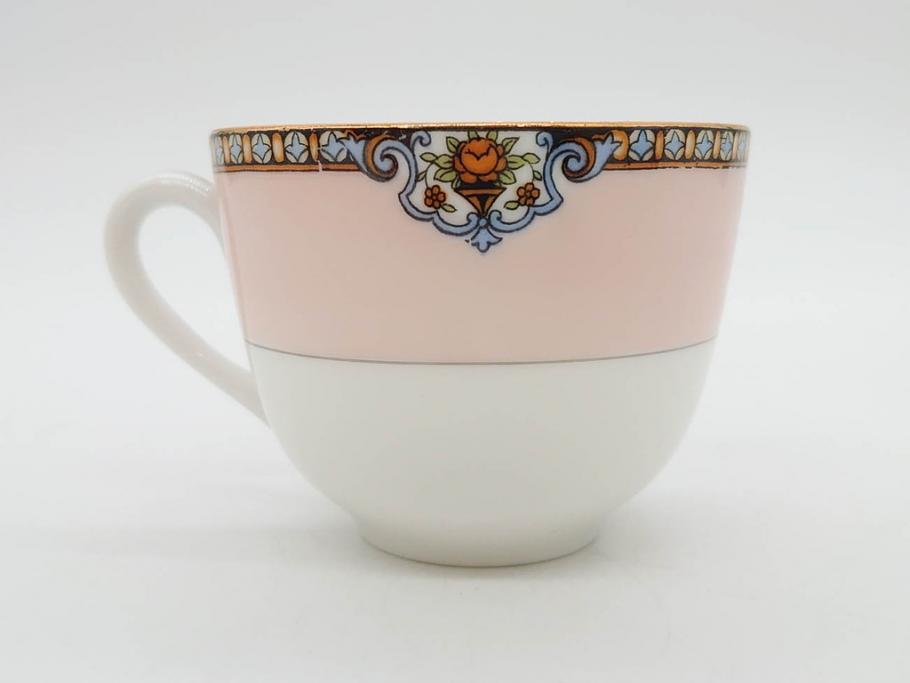 オールドノリタケ　NORITAKE　ヤジロベー印　ピンク　品よく可愛らしいカップ&ソーサー5客セット(花、金彩、C&S、日本陶器會社、洋食器)(R-082748)