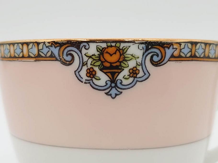オールドノリタケ　NORITAKE　ヤジロベー印　ピンク　品よく可愛らしいカップ&ソーサー5客セット(花、金彩、C&S、日本陶器會社、洋食器)(R-082748)