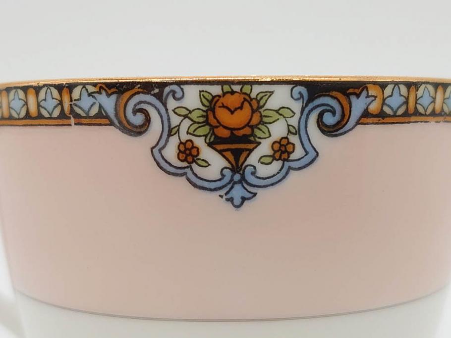 オールドノリタケ　NORITAKE　ヤジロベー印　ピンク　品よく可愛らしいカップ&ソーサー5客セット(花、金彩、C&S、日本陶器會社、洋食器)(R-082748)