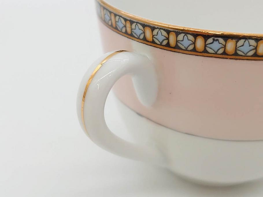 オールドノリタケ　NORITAKE　ヤジロベー印　ピンク　品よく可愛らしいカップ&ソーサー5客セット(花、金彩、C&S、日本陶器會社、洋食器)(R-082748)