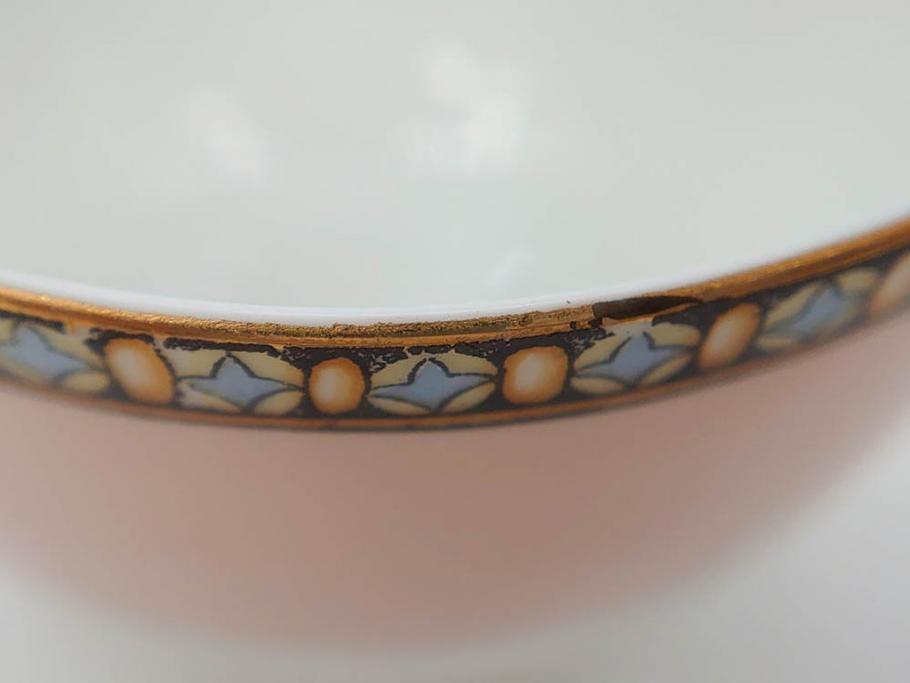 オールドノリタケ　NORITAKE　ヤジロベー印　ピンク　品よく可愛らしいカップ&ソーサー5客セット(花、金彩、C&S、日本陶器會社、洋食器)(R-082748)