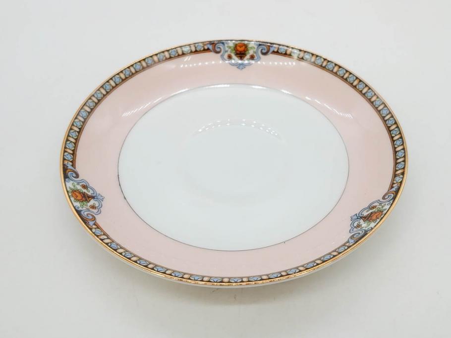 オールドノリタケ　NORITAKE　ヤジロベー印　ピンク　品よく可愛らしいカップ&ソーサー5客セット(花、金彩、C&S、日本陶器會社、洋食器)(R-082748)