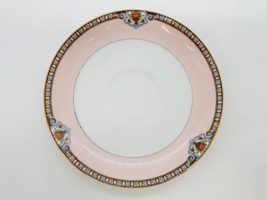オールドノリタケ　NORITAKE　ヤジロベー印　ピンク　品よく可愛らしいカップ&ソーサー5客セット(花、金彩、C&S、日本陶器會社、洋食器)(R-082748)