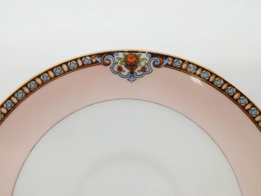 オールドノリタケ　NORITAKE　ヤジロベー印　ピンク　品よく可愛らしいカップ&ソーサー5客セット(花、金彩、C&S、日本陶器會社、洋食器)(R-082748)