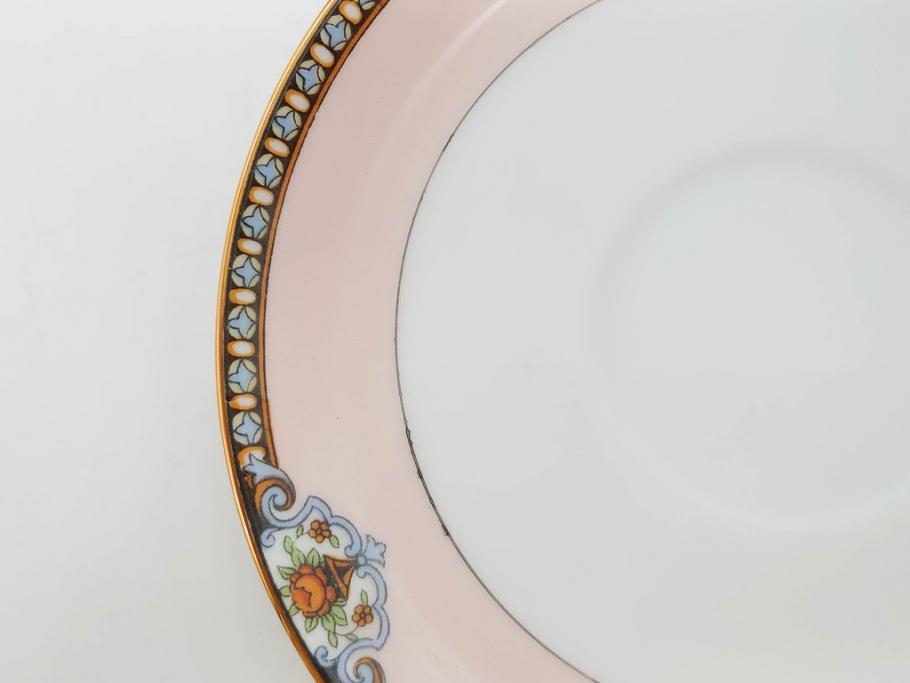 オールドノリタケ　NORITAKE　ヤジロベー印　ピンク　品よく可愛らしいカップ&ソーサー5客セット(花、金彩、C&S、日本陶器會社、洋食器)(R-082748)