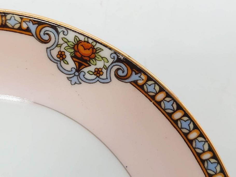 オールドノリタケ　NORITAKE　ヤジロベー印　ピンク　品よく可愛らしいカップ&ソーサー5客セット(花、金彩、C&S、日本陶器會社、洋食器)(R-082748)