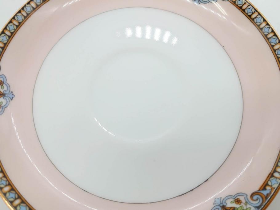 オールドノリタケ　NORITAKE　ヤジロベー印　ピンク　品よく可愛らしいカップ&ソーサー5客セット(花、金彩、C&S、日本陶器會社、洋食器)(R-082748)