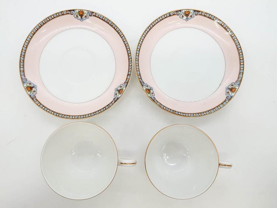 オールドノリタケ　NORITAKE　ヤジロベー印　ピンク　品よく可愛らしいカップ&ソーサー5客セット(花、金彩、C&S、日本陶器會社、洋食器)(R-082748)