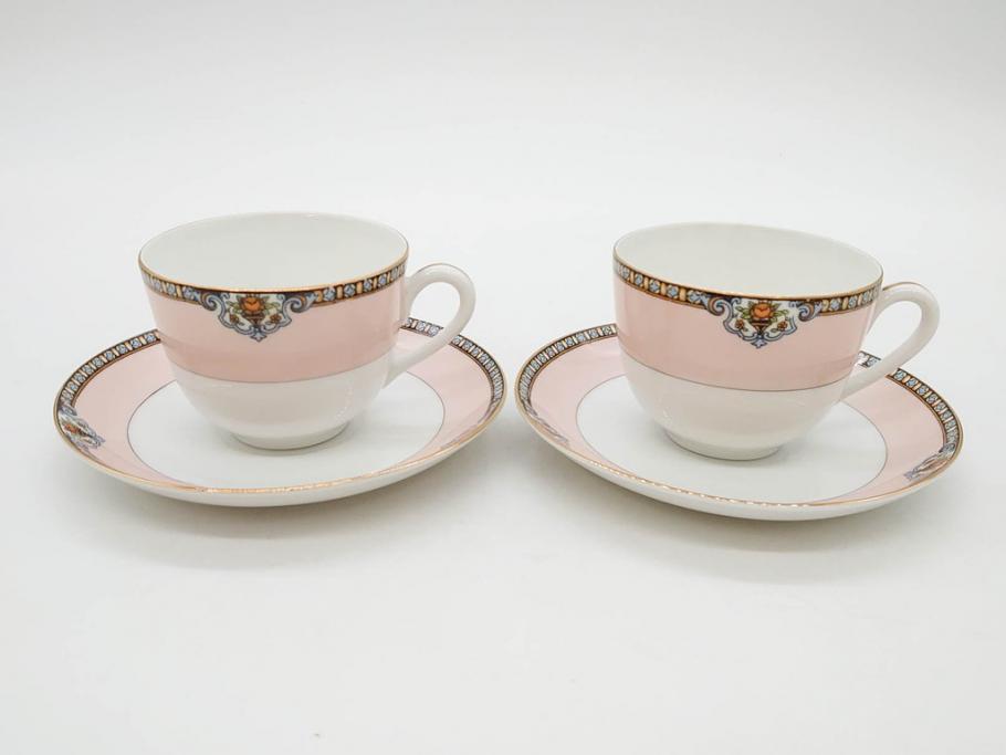 オールドノリタケ　NORITAKE　ヤジロベー印　ピンク　品よく可愛らしいカップ&ソーサー5客セット(花、金彩、C&S、日本陶器會社、洋食器)(R-082748)
