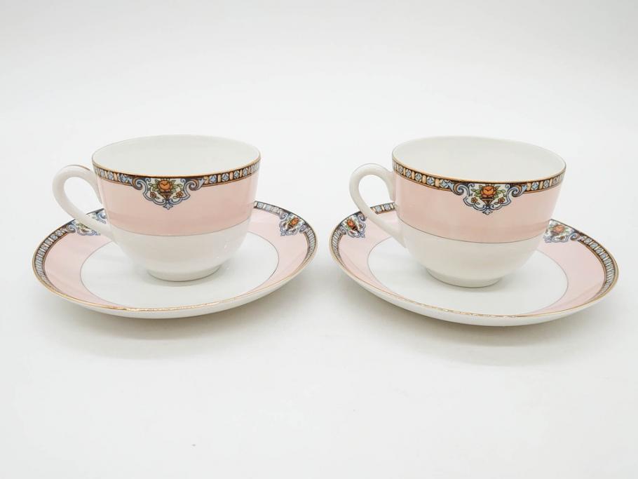 オールドノリタケ　NORITAKE　ヤジロベー印　ピンク　品よく可愛らしいカップ&ソーサー5客セット(花、金彩、C&S、日本陶器會社、洋食器)(R-082748)