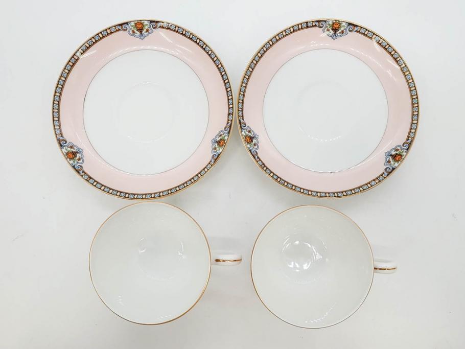 オールドノリタケ　NORITAKE　ヤジロベー印　ピンク　品よく可愛らしいカップ&ソーサー5客セット(花、金彩、C&S、日本陶器會社、洋食器)(R-082748)