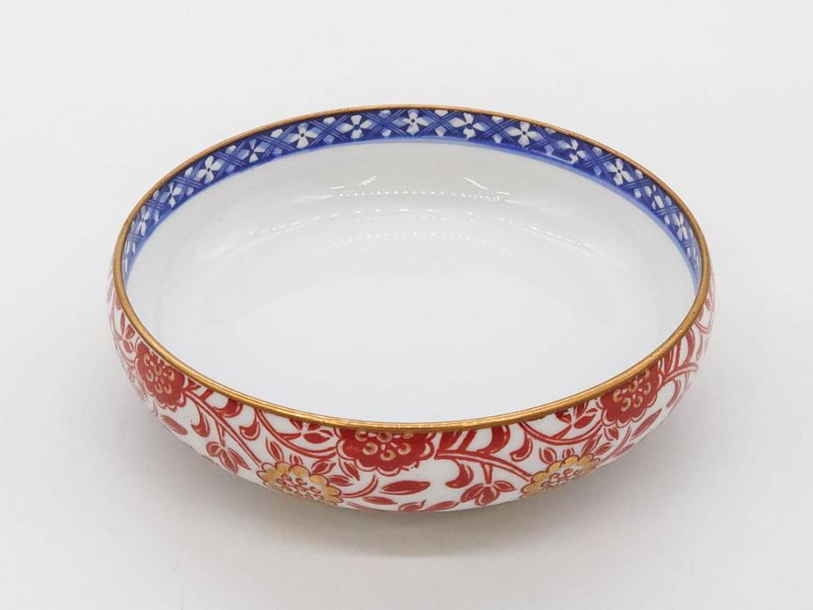 オールドノリタケ　NORITAKE　花唐草文　赤絵　金彩　3.2寸・3.7寸・4寸　食卓を華やかに彩る蓋付き茶碗4客&小鉢4客セット(器、どんぶり、深鉢、深皿、向付、マルキ印、和皿、和食器、三寸二分、三寸七分、四寸)(R-082749)