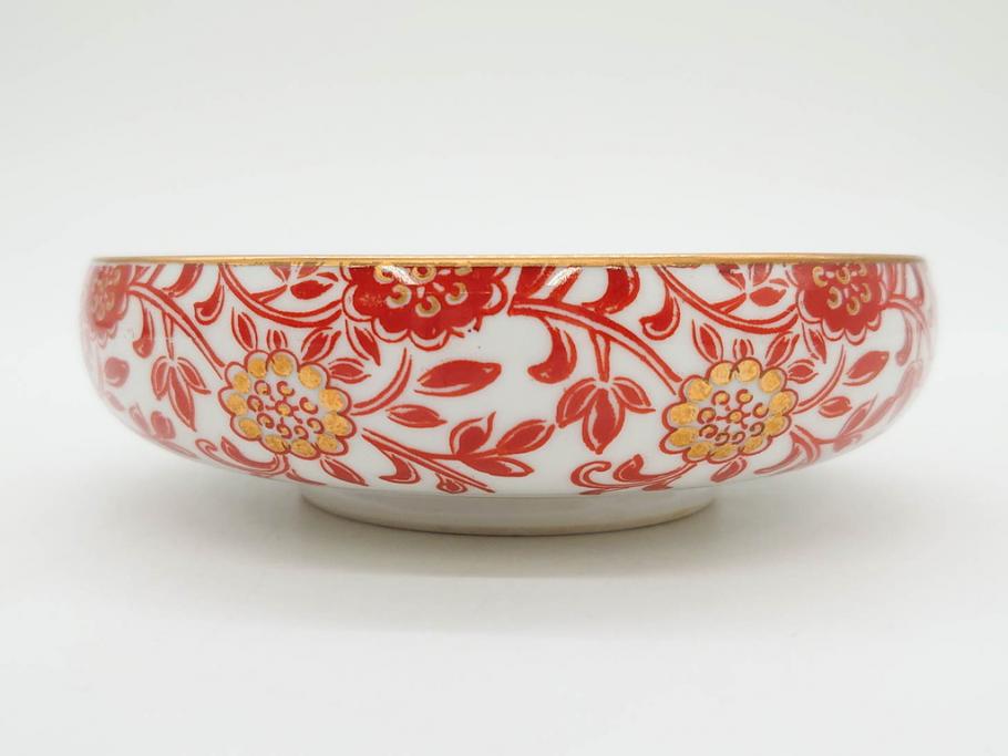 オールドノリタケ　NORITAKE　花唐草文　赤絵　金彩　3.2寸・3.7寸・4寸　食卓を華やかに彩る蓋付き茶碗4客&小鉢4客セット(器、どんぶり、深鉢、深皿、向付、マルキ印、和皿、和食器、三寸二分、三寸七分、四寸)(R-082749)