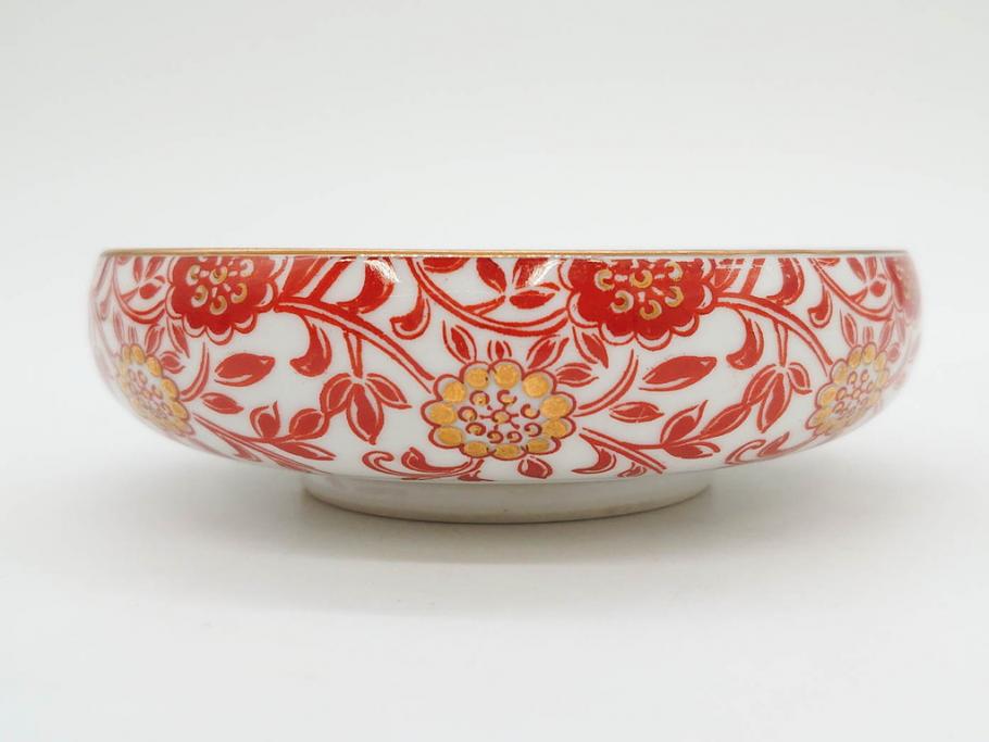 オールドノリタケ　NORITAKE　花唐草文　赤絵　金彩　3.2寸・3.7寸・4寸　食卓を華やかに彩る蓋付き茶碗4客&小鉢4客セット(器、どんぶり、深鉢、深皿、向付、マルキ印、和皿、和食器、三寸二分、三寸七分、四寸)(R-082749)