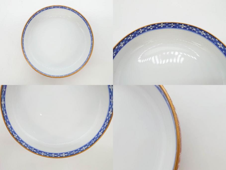オールドノリタケ　NORITAKE　花唐草文　赤絵　金彩　3.2寸・3.7寸・4寸　食卓を華やかに彩る蓋付き茶碗4客&小鉢4客セット(器、どんぶり、深鉢、深皿、向付、マルキ印、和皿、和食器、三寸二分、三寸七分、四寸)(R-082749)