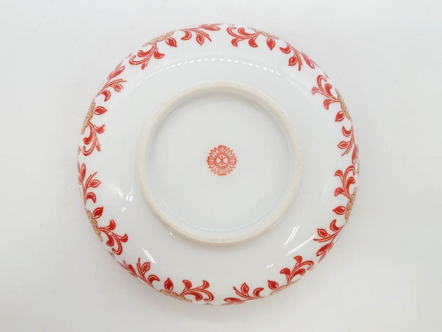 オールドノリタケ　NORITAKE　花唐草文　赤絵　金彩　3.2寸・3.7寸・4寸　食卓を華やかに彩る蓋付き茶碗4客&小鉢4客セット(器、どんぶり、深鉢、深皿、向付、マルキ印、和皿、和食器、三寸二分、三寸七分、四寸)(R-082749)