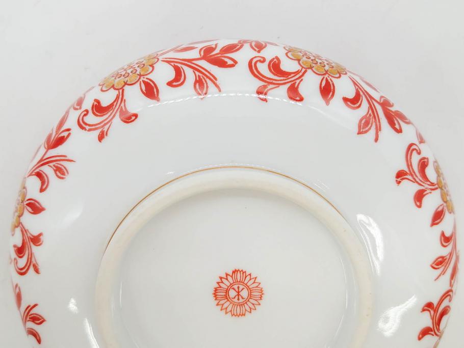 オールドノリタケ　NORITAKE　花唐草文　赤絵　金彩　3.2寸・3.7寸・4寸　食卓を華やかに彩る蓋付き茶碗4客&小鉢4客セット(器、どんぶり、深鉢、深皿、向付、マルキ印、和皿、和食器、三寸二分、三寸七分、四寸)(R-082749)