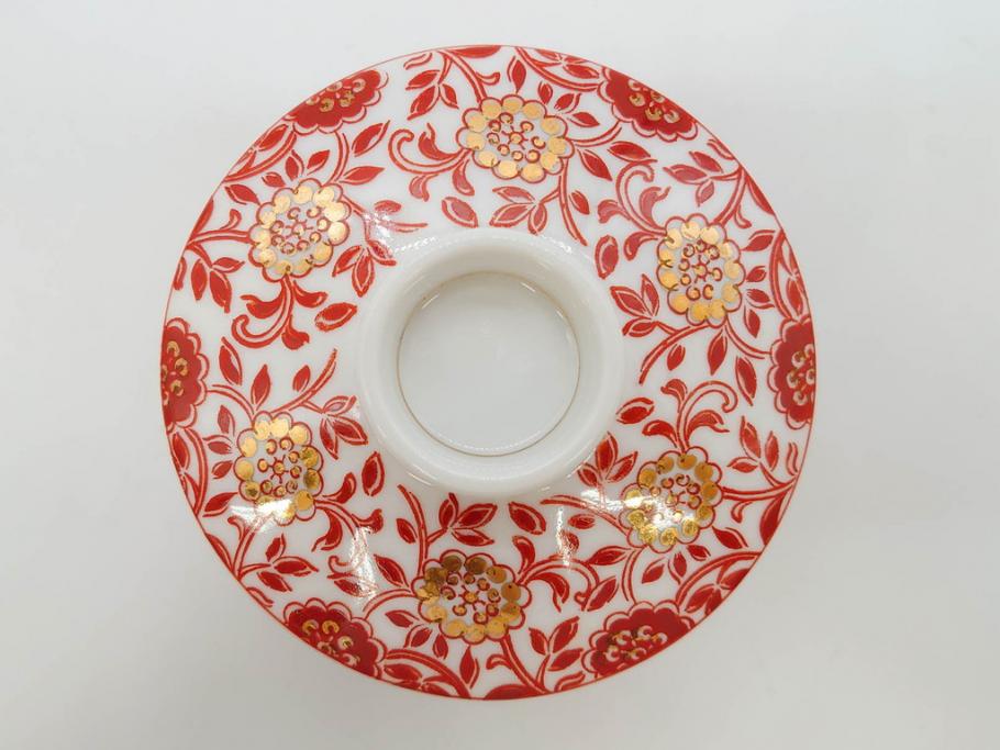 オールドノリタケ　NORITAKE　花唐草文　赤絵　金彩　3.2寸・3.7寸・4寸　食卓を華やかに彩る蓋付き茶碗4客&小鉢4客セット(器、どんぶり、深鉢、深皿、向付、マルキ印、和皿、和食器、三寸二分、三寸七分、四寸)(R-082749)