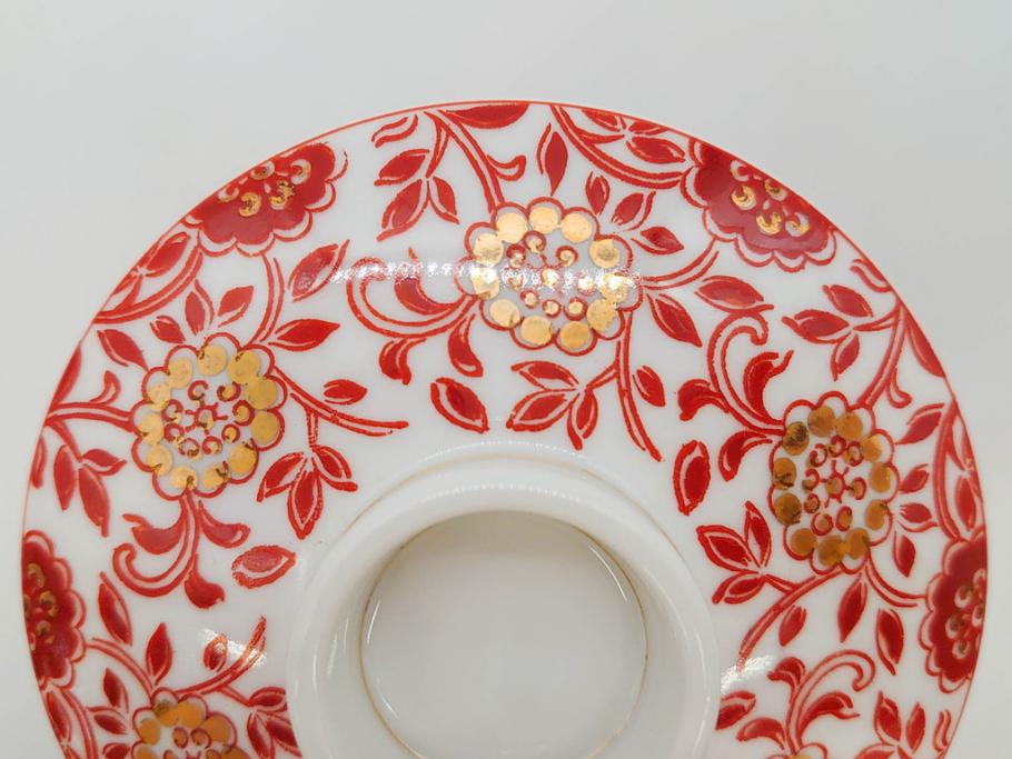 オールドノリタケ　NORITAKE　花唐草文　赤絵　金彩　3.2寸・3.7寸・4寸　食卓を華やかに彩る蓋付き茶碗4客&小鉢4客セット(器、どんぶり、深鉢、深皿、向付、マルキ印、和皿、和食器、三寸二分、三寸七分、四寸)(R-082749)