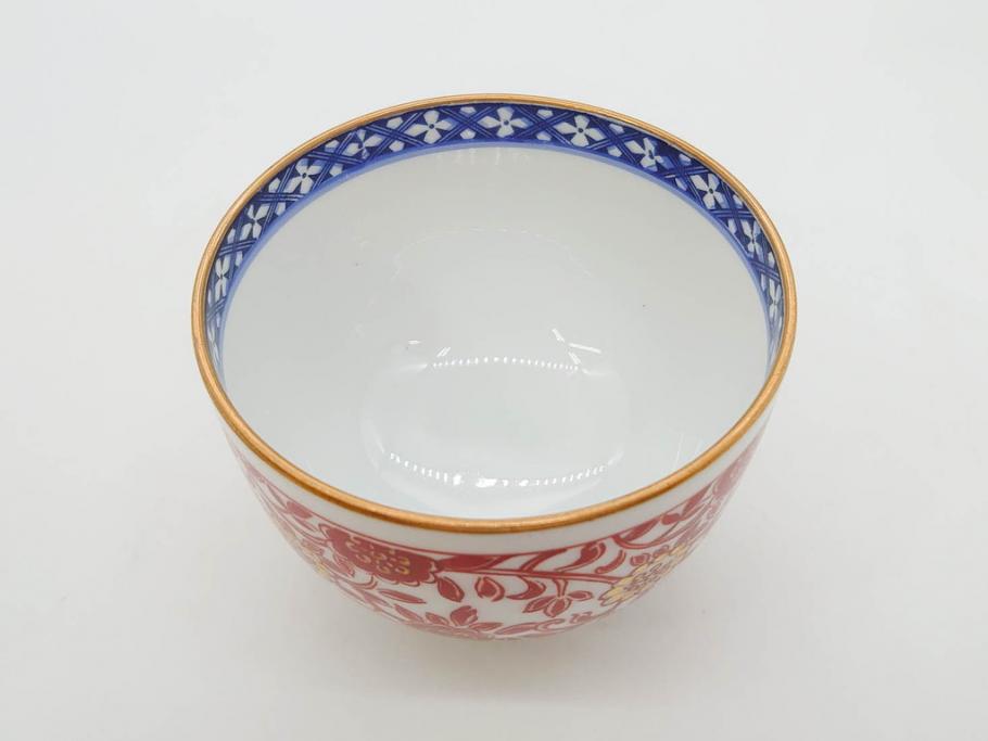 オールドノリタケ　NORITAKE　花唐草文　赤絵　金彩　3.2寸・3.7寸・4寸　食卓を華やかに彩る蓋付き茶碗4客&小鉢4客セット(器、どんぶり、深鉢、深皿、向付、マルキ印、和皿、和食器、三寸二分、三寸七分、四寸)(R-082749)