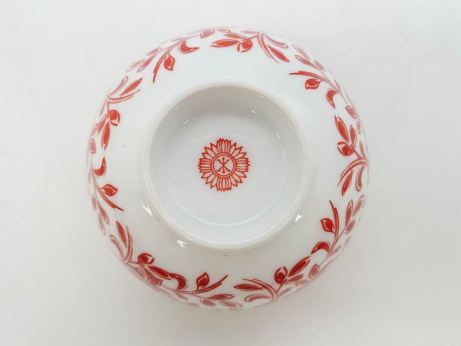 オールドノリタケ　NORITAKE　花唐草文　赤絵　金彩　3.2寸・3.7寸・4寸　食卓を華やかに彩る蓋付き茶碗4客&小鉢4客セット(器、どんぶり、深鉢、深皿、向付、マルキ印、和皿、和食器、三寸二分、三寸七分、四寸)(R-082749)