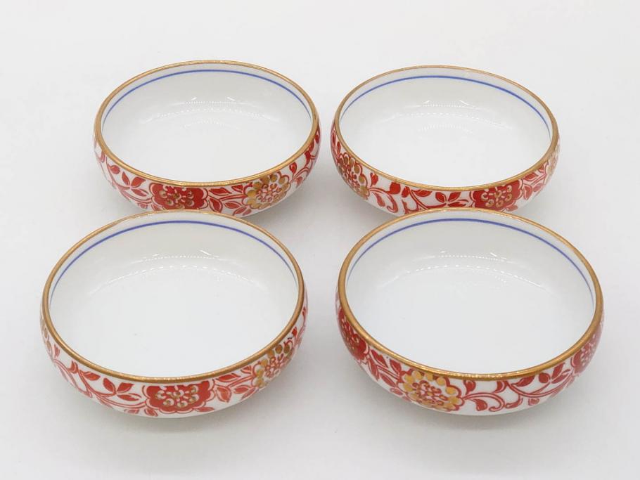 オールドノリタケ　NORITAKE　花唐草文　赤絵　金彩　2.3寸・3.2寸・5.1寸　食卓に映える鮮やかな色彩が魅力の皿10枚&小鉢4客セット(小皿、中皿、器、深鉢、深皿、向付、マルキ印、和皿、和食器、二寸三分、三寸二分、五寸一分)(R-082750)