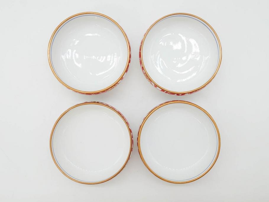 オールドノリタケ　NORITAKE　花唐草文　赤絵　金彩　2.3寸・3.2寸・5.1寸　食卓に映える鮮やかな色彩が魅力の皿10枚&小鉢4客セット(小皿、中皿、器、深鉢、深皿、向付、マルキ印、和皿、和食器、二寸三分、三寸二分、五寸一分)(R-082750)