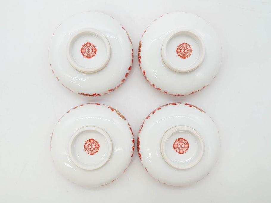 オールドノリタケ　NORITAKE　花唐草文　赤絵　金彩　2.3寸・3.2寸・5.1寸　食卓に映える鮮やかな色彩が魅力の皿10枚&小鉢4客セット(小皿、中皿、器、深鉢、深皿、向付、マルキ印、和皿、和食器、二寸三分、三寸二分、五寸一分)(R-082750)