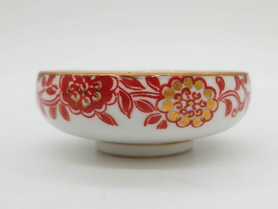 オールドノリタケ　NORITAKE　花唐草文　赤絵　金彩　2.3寸・3.2寸・5.1寸　食卓に映える鮮やかな色彩が魅力の皿10枚&小鉢4客セット(小皿、中皿、器、深鉢、深皿、向付、マルキ印、和皿、和食器、二寸三分、三寸二分、五寸一分)(R-082750)