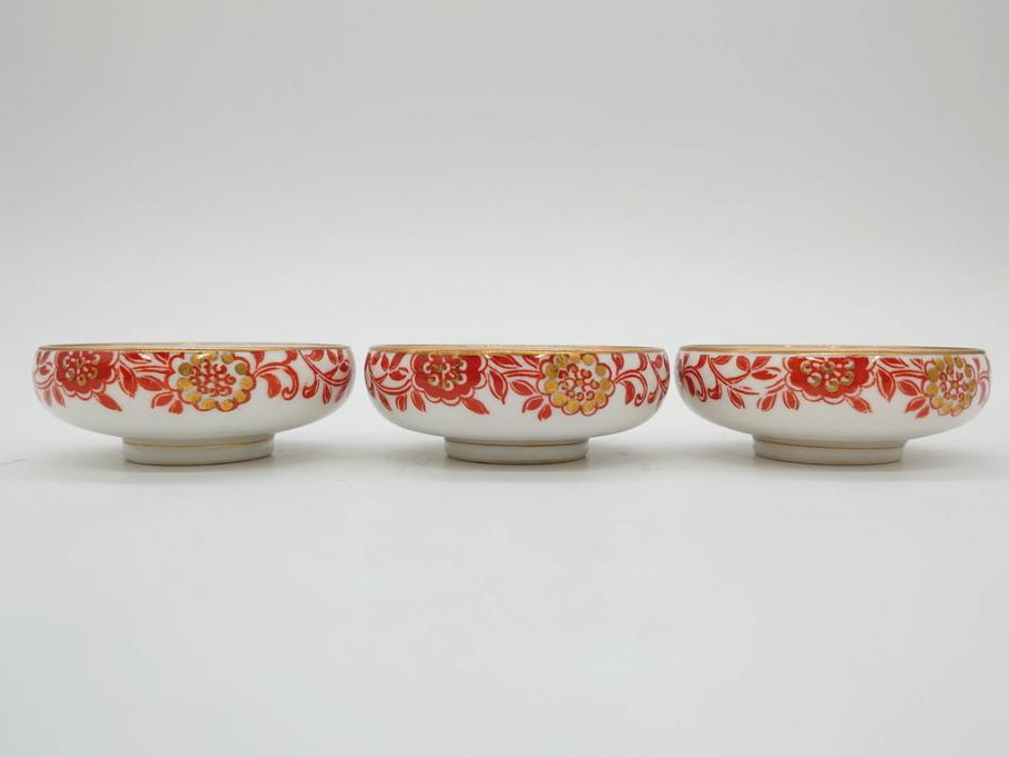 オールドノリタケ　NORITAKE　花唐草文　赤絵　金彩　2.3寸・3.2寸・5.1寸　食卓に映える鮮やかな色彩が魅力の皿10枚&小鉢4客セット(小皿、中皿、器、深鉢、深皿、向付、マルキ印、和皿、和食器、二寸三分、三寸二分、五寸一分)(R-082750)