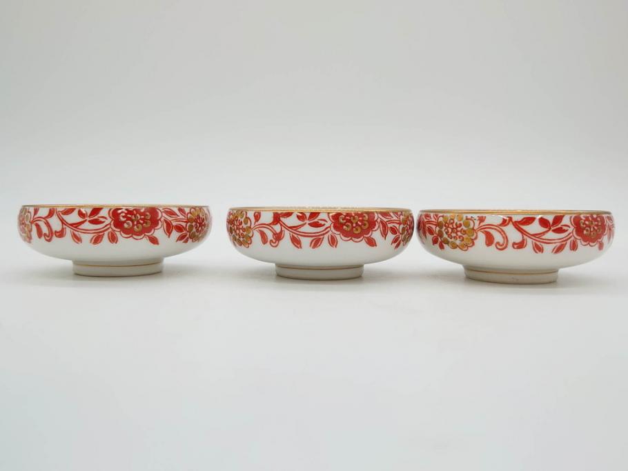 オールドノリタケ　NORITAKE　花唐草文　赤絵　金彩　2.3寸・3.2寸・5.1寸　食卓に映える鮮やかな色彩が魅力の皿10枚&小鉢4客セット(小皿、中皿、器、深鉢、深皿、向付、マルキ印、和皿、和食器、二寸三分、三寸二分、五寸一分)(R-082750)