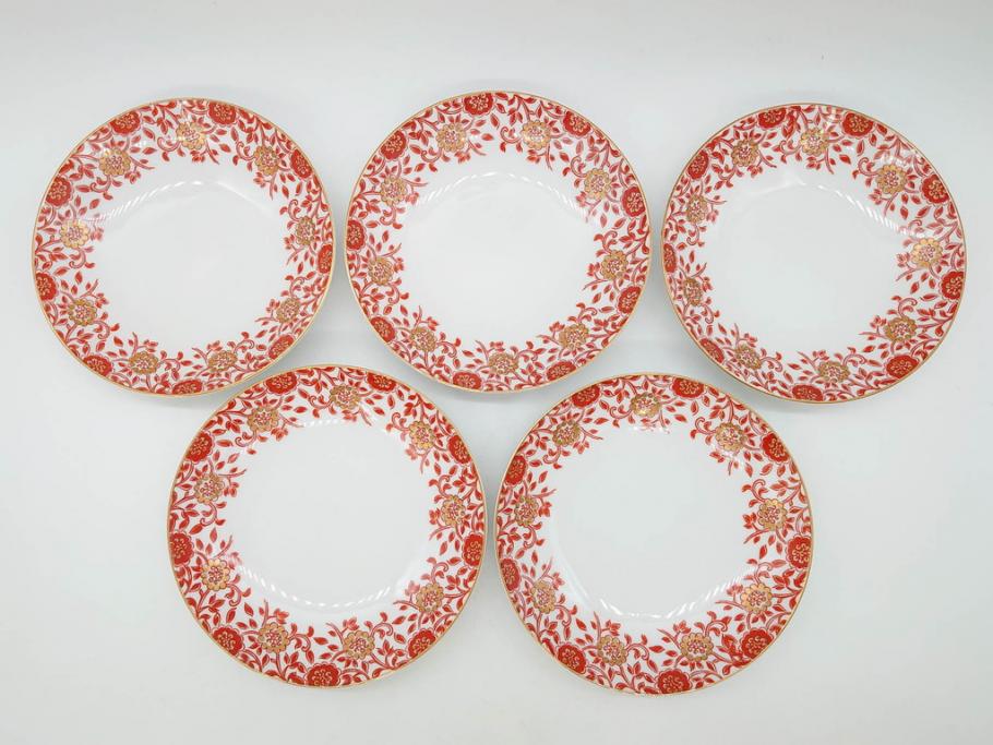 オールドノリタケ　NORITAKE　花唐草文　赤絵　金彩　2.3寸・3.2寸・5.1寸　食卓に映える鮮やかな色彩が魅力の皿10枚&小鉢4客セット(小皿、中皿、器、深鉢、深皿、向付、マルキ印、和皿、和食器、二寸三分、三寸二分、五寸一分)(R-082750)