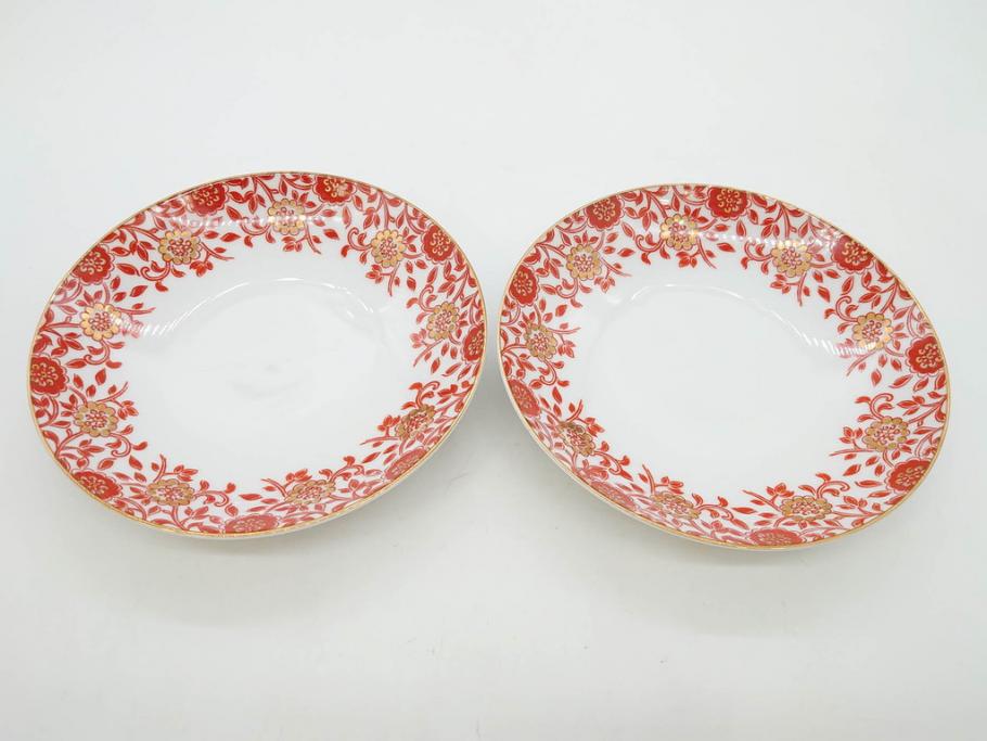 オールドノリタケ　NORITAKE　花唐草文　赤絵　金彩　2.3寸・3.2寸・5.1寸　食卓に映える鮮やかな色彩が魅力の皿10枚&小鉢4客セット(小皿、中皿、器、深鉢、深皿、向付、マルキ印、和皿、和食器、二寸三分、三寸二分、五寸一分)(R-082750)
