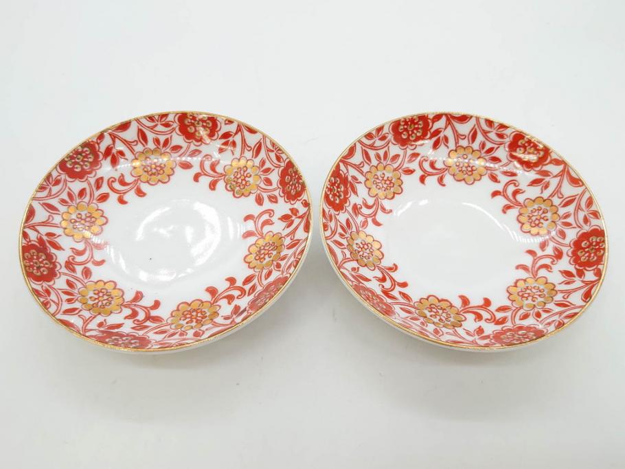 オールドノリタケ　NORITAKE　花唐草文　赤絵　金彩　2.3寸・3.2寸・5.1寸　食卓に映える鮮やかな色彩が魅力の皿10枚&小鉢4客セット(小皿、中皿、器、深鉢、深皿、向付、マルキ印、和皿、和食器、二寸三分、三寸二分、五寸一分)(R-082750)