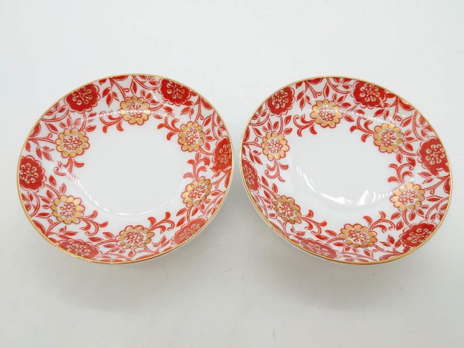 オールドノリタケ　NORITAKE　花唐草文　赤絵　金彩　2.3寸・3.2寸・5.1寸　食卓に映える鮮やかな色彩が魅力の皿10枚&小鉢4客セット(小皿、中皿、器、深鉢、深皿、向付、マルキ印、和皿、和食器、二寸三分、三寸二分、五寸一分)(R-082750)