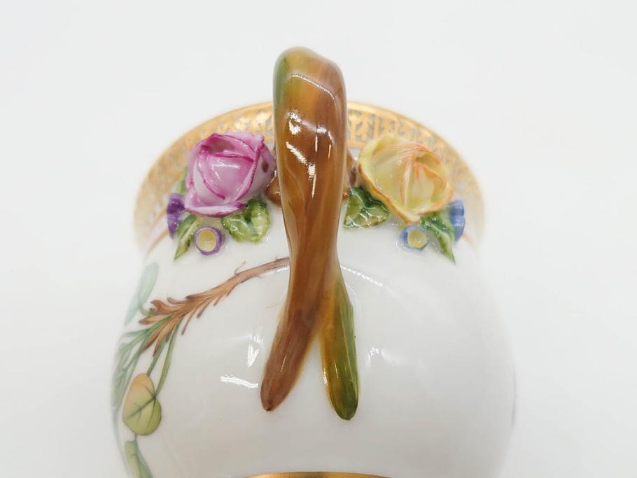 デンマーク　ROYAL COPENHAGEN(ロイヤルコペンハーゲン)　フローラダニカ　優雅で気品に満ちた蓋付きカップ&ソーサー(金彩、花、カスタードポット、マスタード、蓋物、洋食器、C&S、北欧)(R-082752)
