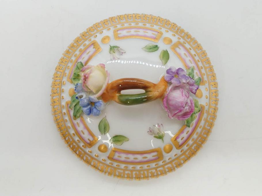 デンマーク　ROYAL COPENHAGEN(ロイヤルコペンハーゲン)　フローラダニカ　優雅で気品に満ちた蓋付きカップ&ソーサー(金彩、花、カスタードポット、マスタード、蓋物、洋食器、C&S、北欧)(R-082752)