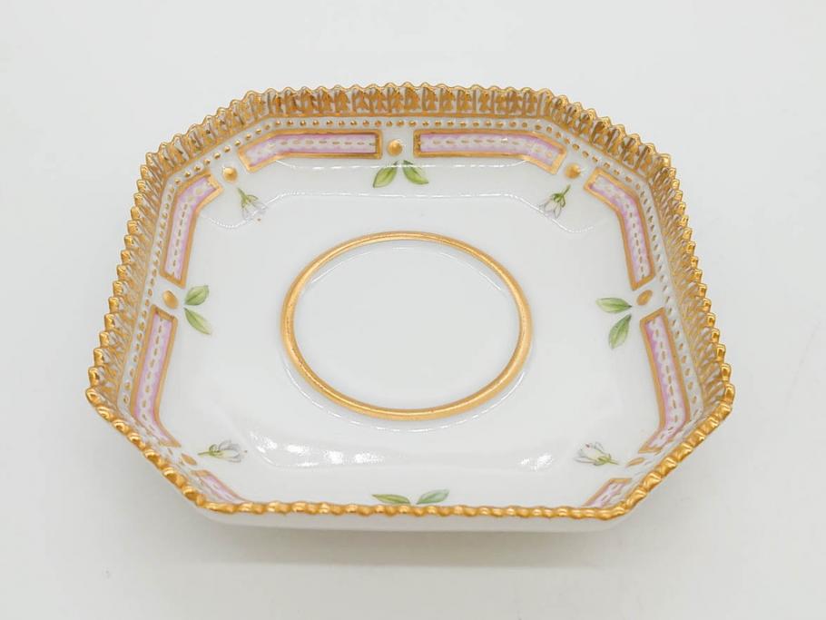 デンマーク　ROYAL COPENHAGEN(ロイヤルコペンハーゲン)　フローラダニカ　優雅で気品に満ちた蓋付きカップ&ソーサー(金彩、花、カスタードポット、マスタード、蓋物、洋食器、C&S、北欧)(R-082752)