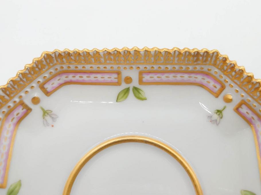 デンマーク　ROYAL COPENHAGEN(ロイヤルコペンハーゲン)　フローラダニカ　優雅で気品に満ちた蓋付きカップ&ソーサー(金彩、花、カスタードポット、マスタード、蓋物、洋食器、C&S、北欧)(R-082752)