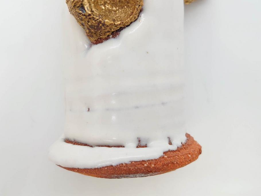 三輪和彦(十三代 三輪休雪)　匠の趣向が光る金耳盃(萩焼、耳付、杯、酒器、裏印、ウコン布付き、共箱付き)(R-082753)