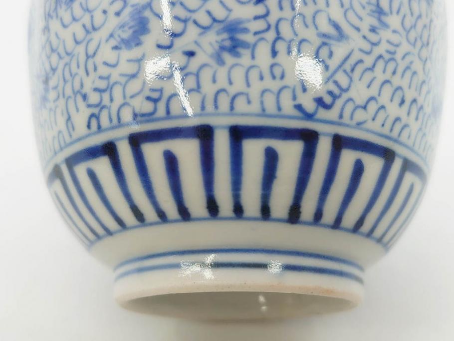 江戸期　成化年製　古伊万里　染付　微塵唐草　松竹梅文　落ち着いた佇まいのそば猪口3客セット(蕎麦猪口、湯呑み、湯のみ、和食器)(R-082755)