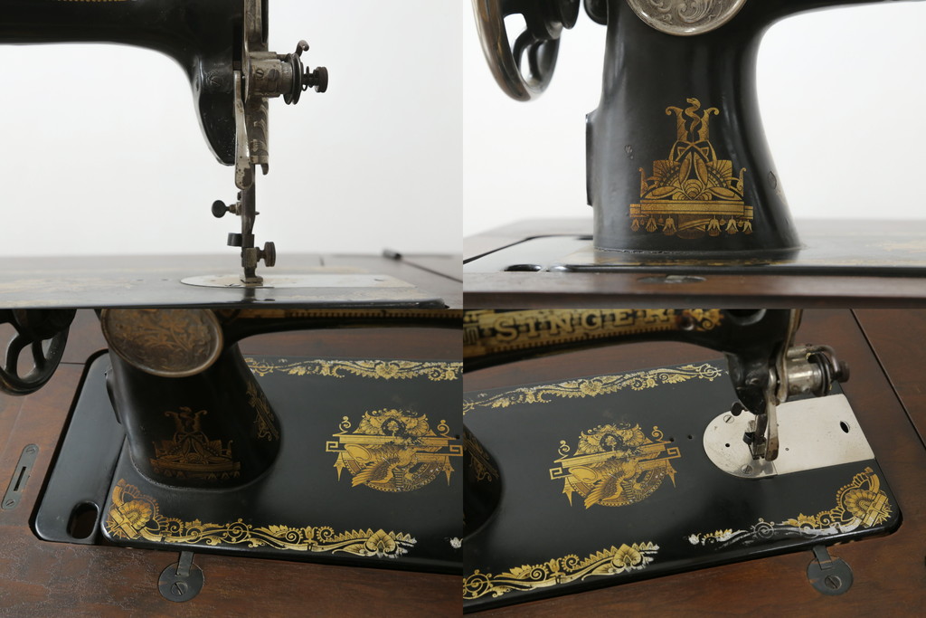 ジャンク品　イギリスアンティーク　SINGER(シンガー)社　置くだけで絵になる素敵な足踏みミシン(シンガーミシン、ミシンテーブル、ミシン台、工業用ミシン、サイドテーブル、ディスプレイ、英国)(R-065801)