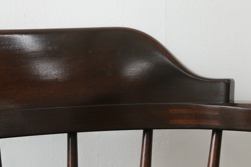 中古　美品　松本民芸家具　#91型　落ち着きのある大人カフェ風インテリアが叶うキャプテンチェア2脚セット(アームチェア、板座チェア、ダイニングチェア、椅子、イス)(定価2脚で約26万円)(R-073728)